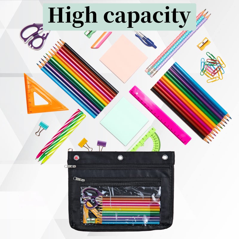 YoeeJob 1inch Expandable Pencil Pouch for 3 Ring Binder  6 Pack Large Capacity Pencil Pouch with Zipper  Three Ring Clear Binder Pencil Case Suitable for School and Office (6  Black) - Image 4